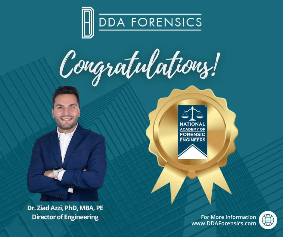 Dr. Ziad Azzi of DDA Forensics Earns Prestigious Diplomate in Forensic Engineering (DFE) Certification