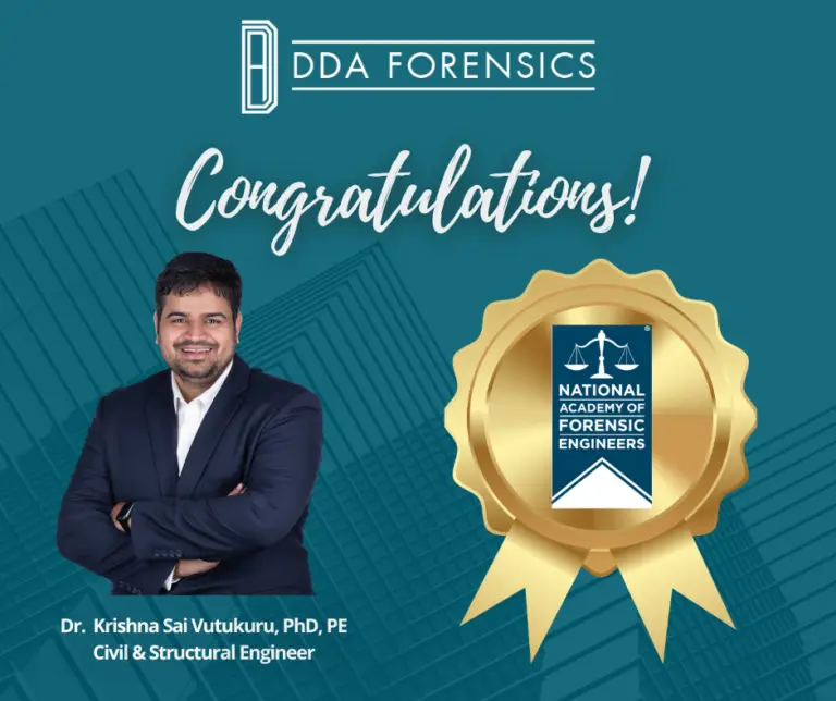 Dr. Krishna Sai Vutukuru Awarded Esteemed Diplomate in Forensic Engineering (DFE) Certification