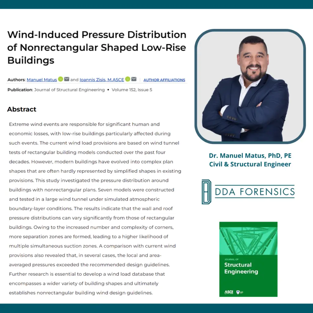 DDA Forensics Engineer Dr. Manuel Matus Published in ASCE Journal of Structural Engineering
